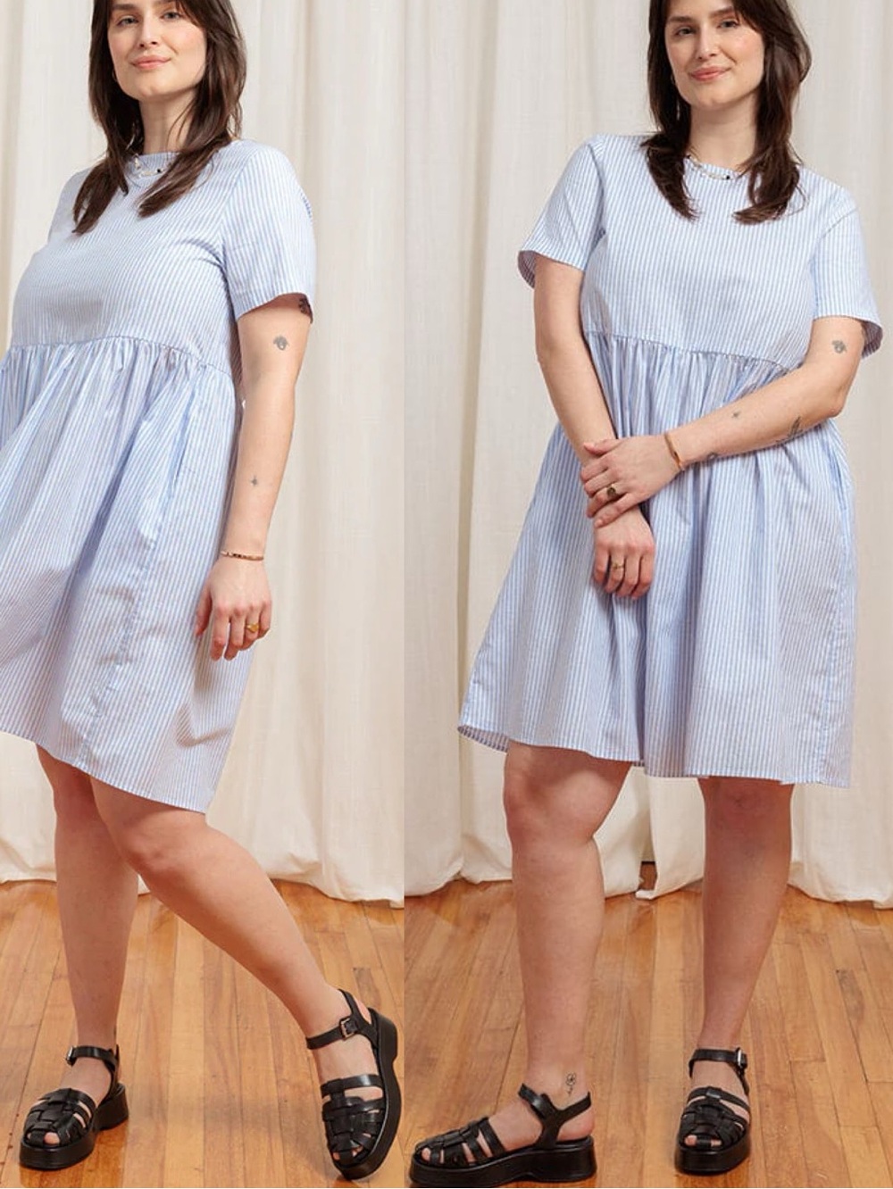 TRADLANDS Nico Dress NWT Size S Blue Striped Harbor Cotton Linen Dress Pockets